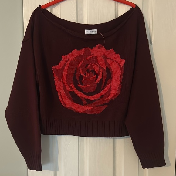 NWOT Miss Selfridge off the shoulder slouchy knit rose sweater - Picture 2 of 16